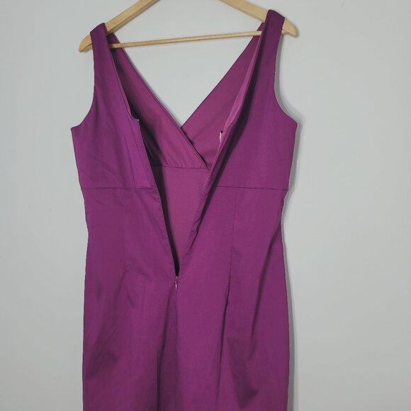 Evan Picone Purple Sleeveless V-Neck Gathered Cocktail Sheath Knee Dress Size 12 - Picture 4 of 10
